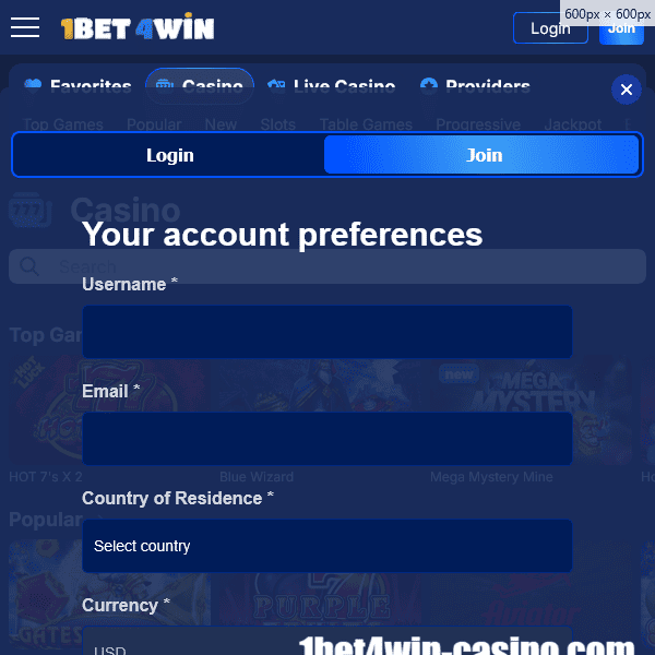 Rejestracja w kasynie 1bet4win